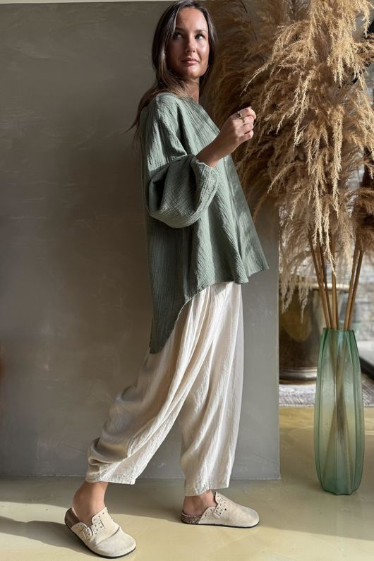 Laurie Cushion Cotton Blouse Khaki /12=